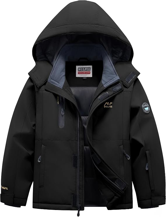 WULFUL Kid's Waterproof Ski Jacket Warm Fleece Hooded Boy's and Girl's Winter Snow Coat Outwear,Windproof RainCoat