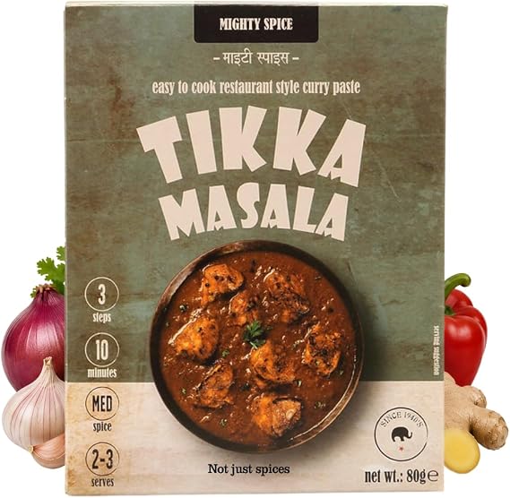 Mighty Spice Tikka Masala Curry Paste - Curry Sauce Kit with Indian spices, Quick Easy 10-Minute Recipe at Home, Authentic Indian Curry, Vegan Gluten Free, No Added Preservatives or Colouring, 80g