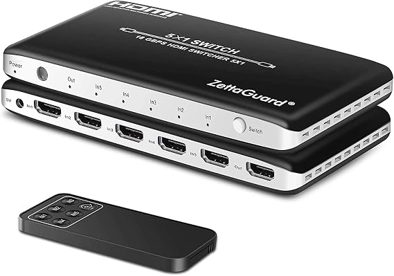 4K 60Hz 5 Port 5 x 1 HDMI Switch with IR Remote Control HDMI 2.0 Switcher Support 18Gbps 4K x 2K 3D HDCP 2.2 HDMI Splitter Hub Port Switches for PS4 Xbox Apple TV Fire Stick Blu-Ray Player