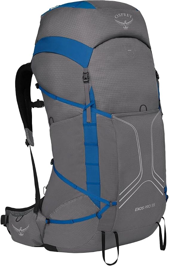 Osprey Exos Pro 55L Men's Backpacking Backpack, Dale Grey/Agam Blue, L/XL