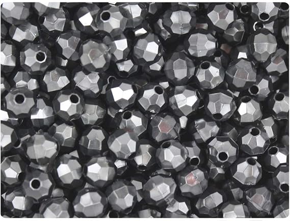 BeadTin Black Pearl 8mm Faceted Round Plastic Craft Beads (450pcs)