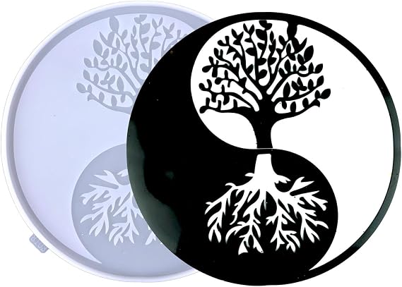 Tree of Life Resin Mold, 10 inch Round Wall Art Resin molds Silicone Clearance, Black and White Design with Root Pattern