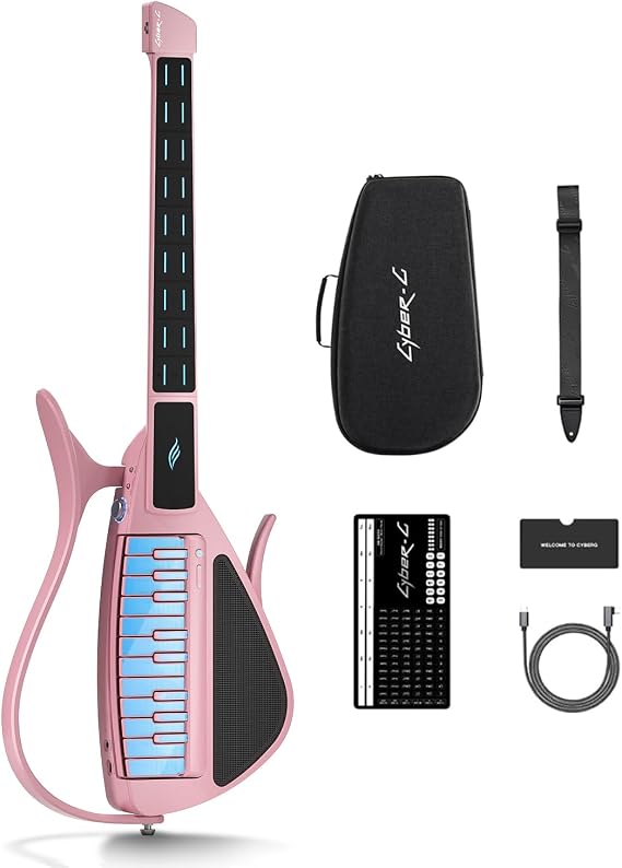 Enya CYBER-G Stringless Smart Guitar with LED Buttons & App Silent E-Gitarre mit Drum & Bass Hunderten Presets und interaktiven Akkordsheets für Lernen Üben und Auftritte