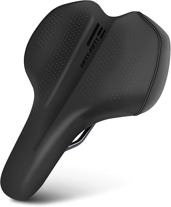 FIFTY-FIFTY Mountain Bike Saddle, Soft and Comfort Memory Foam Bicycle Seat | Waterproof, Lightweight, Good Cushioning, Comfortable MTB Seat for Men and Women, Compatible with MTB, Road Bike, E-MTB