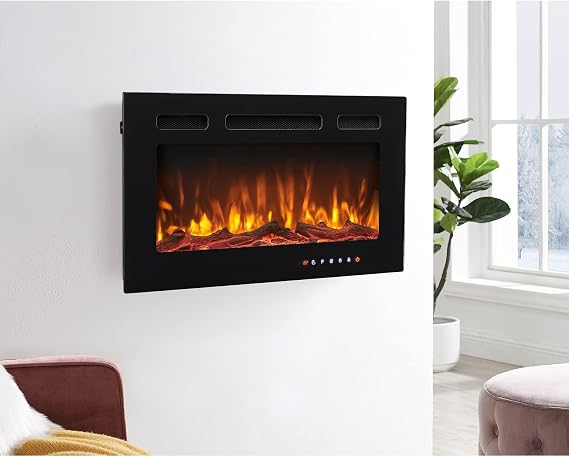 Naomi Home Electric Fire Place Heater for The Wall Mount, Living Room Black 30 Inches/12 Flame Colors