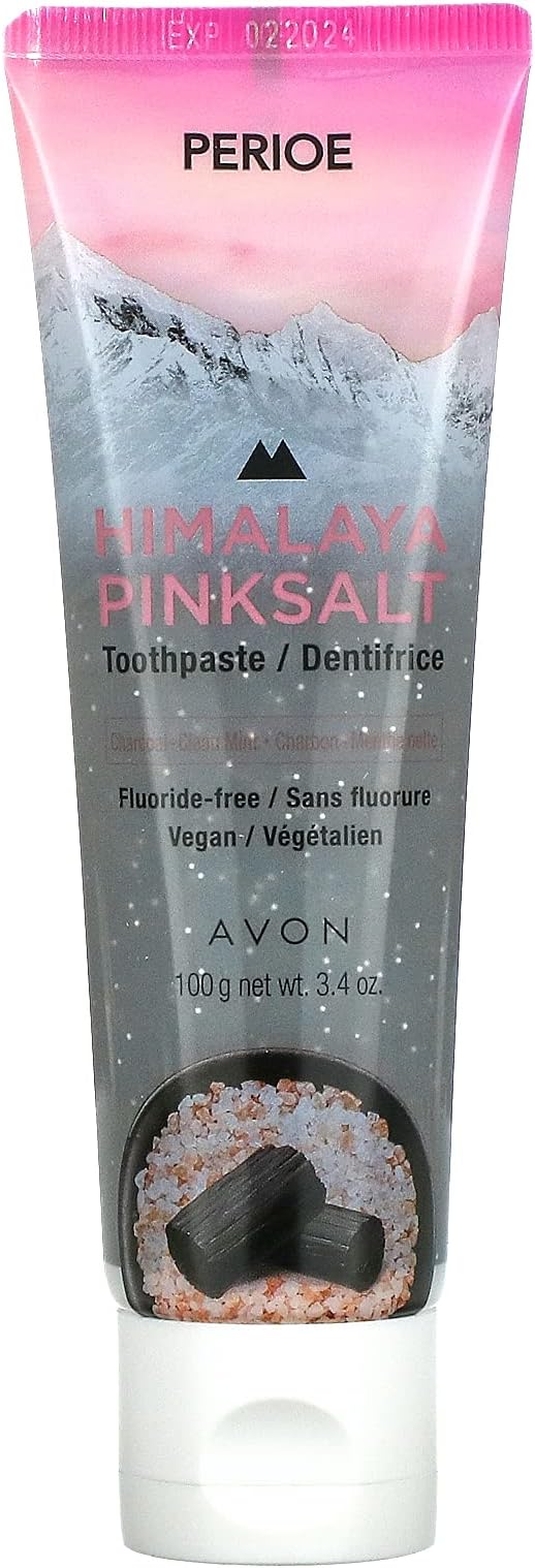 PERIOE Flouride-Free Himalayan Pink Salt Toothpaste, 3.4 oz - Charcoal Clean Mint w/Aloe Vera | Vegan, Cruelty-Free, Paraben-Free Plaque & Tartar Remover Oral Care Travel Size Toothpaste
