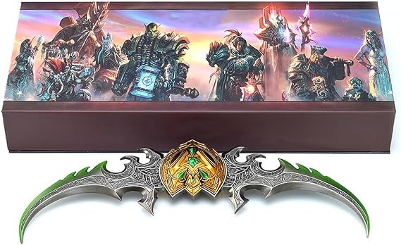 Wow Warglaive by Azzinoth Model Illidan Warblade Desk Decoration 22 cm/8.7 inches with Display Stand All Metal Game Collectibles Grey