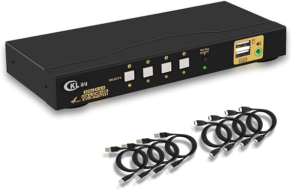 KVM Switch HDMI 4 Port wit Audio and 4 kit Cables, 4 Port HDMI KVM Switch Support 4K@60Hz 4:4:4, EDID, Hotkey Switching