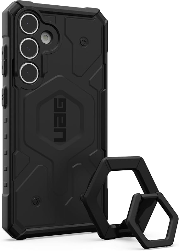 URBAN ARMOR GEAR UAG Designed for Samsung Galaxy S24 FE Case Pathfinder, Compatible with Magnetic Charging Case Bundle with Magnetic Ring Stand (Black + Black/Black)