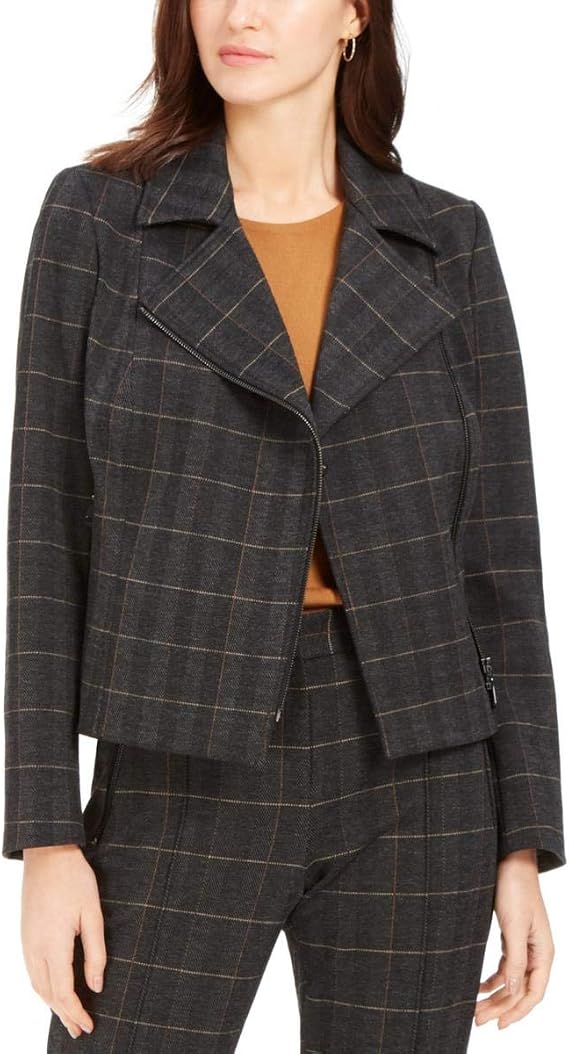Tahari ASL Women's Plaid Moto Jacket with Zippers