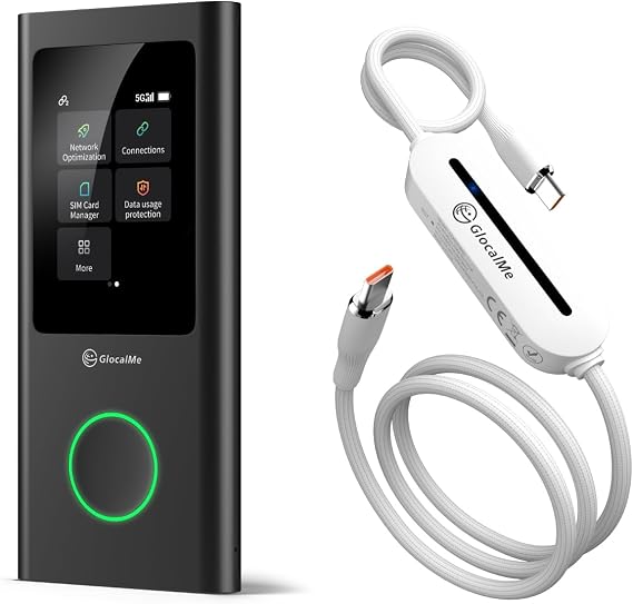 GlocalMe UniCord Charging Cable and Numen Air 5G Hotspot with 50GB US/CA/MX Data 90Days
