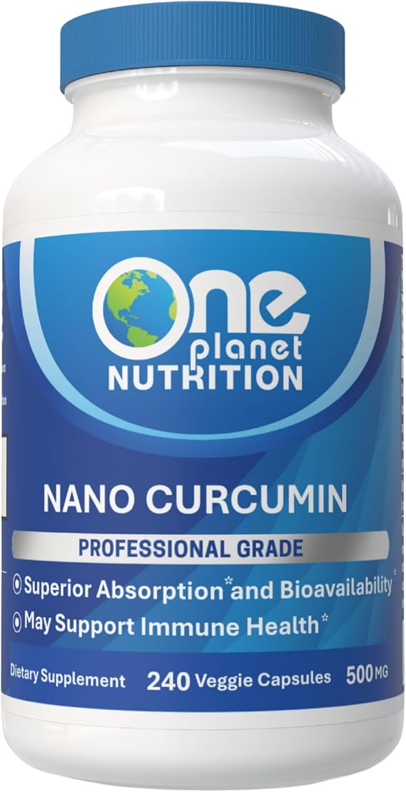 One Planet Nutrition Nano Curcumin 500 mg Veggie Capsules (240 Servings), Family Size, Nano for High Absorption, Supports Immune Health, Non-GMO, Vegan, Gluten-Free