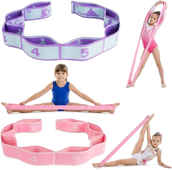 2PCS Stretching Bands, Flexibility Gymnastics Bands with 8 Adjustable Loops, Includes Leg Stretcher and Pull Strap for Yoga, Pilates, Dance and Gymnastics Exercises