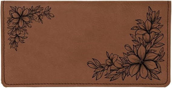 Floral Filigree Laser Engraved Leatherette Checkbook Cover Rawhide/Black