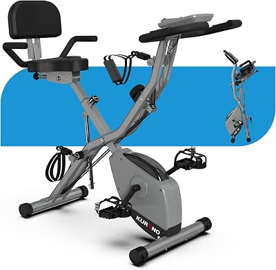 KURONO Indoor Exercise Bike for Seniors, Foldable Stationary Bike with 16-Level Resistance, Ultra-Quiet Magnetic Flywheel Made of Aluminum Alloy for a Smooth Ride Experience Silver Gray