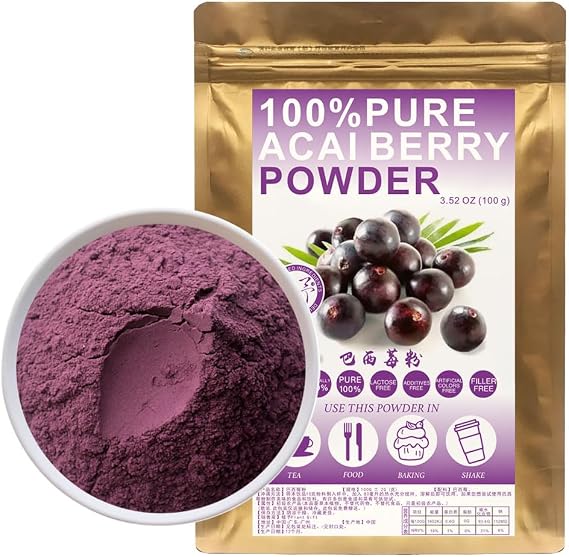 Plant Gift 100% Freeze-Dried Acai Powder 100/3.52oz, 100G Pure Acai Berry Pulp, Great for Acai Bowls, Yogurt, Smoothies, and More, Raw, Bulk, No Filler, No additives