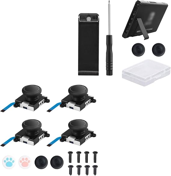 Joycon Joystick Replacement 4 Pack, Replacement Joystick Analog Thumb Stick for Switch Joy-Con Controller & Switch Lite Kickstand Stand Replacement