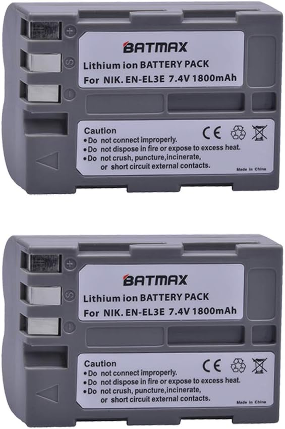 Batmax 2Pack High Capacity EN-EL3e Replacement Batteries for Nikon EN-EL3e and Nikon D50, D70, D70s, D80, D90, D100, D200, D300, D300S, D700 Camera