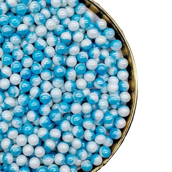 White Blue Edible Pearl Sprinkles, Christmas Cake sprinkles, Cookie sprinkles,Sugar Pearl, Edible Candy Pearls 7mm 130g 4.6OZ for Cake Cupcake Decorationg (Blue+White)