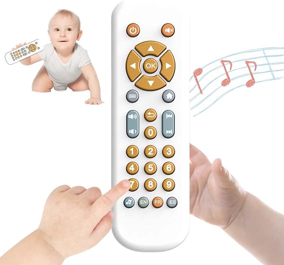 Baby TV Remote Control Toy with Music Sound and Light(White) | Toddler Realistic Play TV Remote Toys Early Educational Learning Toy with 3 Language Musical Toy for 6-36 Months