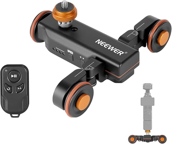 NEEWER 3 Wheels Wireless Video Camera Dolly, 3 Speed Motorized Slider | Electric Track Rail Dolly Car, Remote Control, Compatible with DSLR Camera Camcorder GoPro iPhone and Android Smartphone