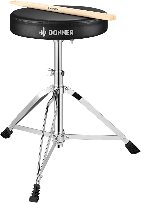 Donner Drum Throne Set, Padded Seat Height Adjustable Drum Stool for Adults, 5A Drumsticks Included, Multiple Iterations, Drummer Gifts for Men Him Teens