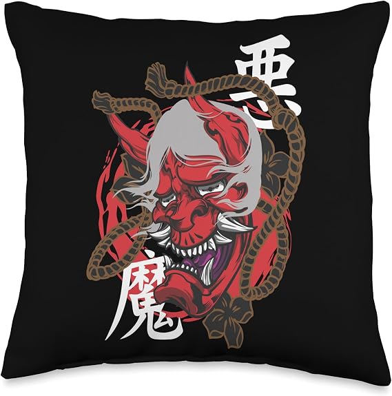 Jomar Art Japanese Oni Mask Japan Demon Samurai Bushido Code Throw Pillow, 16x16, Multicolor