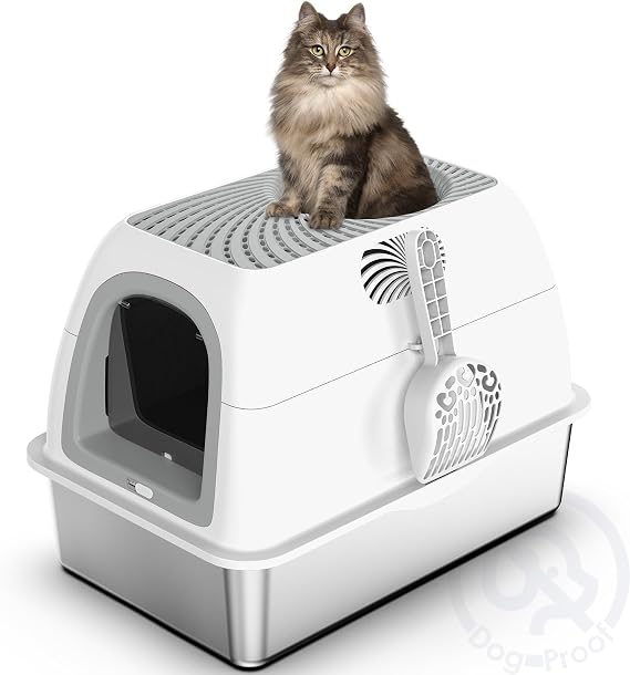 SuzziPaws Stainless Steel Litter Box Top-Entry Dog-Proof for Multi-Cats