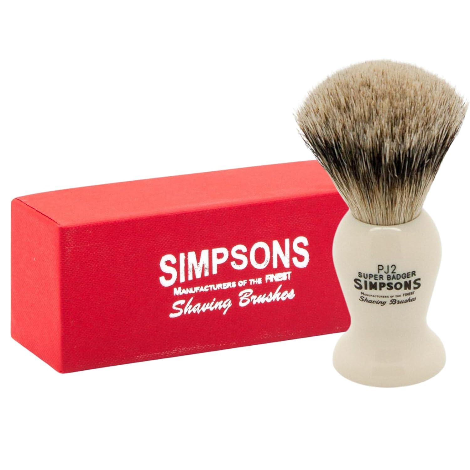 Simpsons Shaving Brush Persian Jar PJ2 Super Badger Silvertip - Faux Ivory Handle - Premium Wet Shave Rich Lather - Extra Dense & Soft - Luxury Shaving Brush for Smooth, Comfortable Grooming