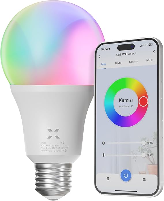 Xenon Smart Wi-Fi Led Smart RGB Bulb Mobile Application Controlled Google Home and Alexa Compatible Multi Color Lamp (1 Piece) X7021 [Energy Class F]