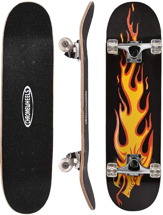 ChromeWheels 31 inch Skateboard Double Kick Skate Board Cruiser Longboard 8 Layer Maple Deck Skateboards for Kids and Beginners