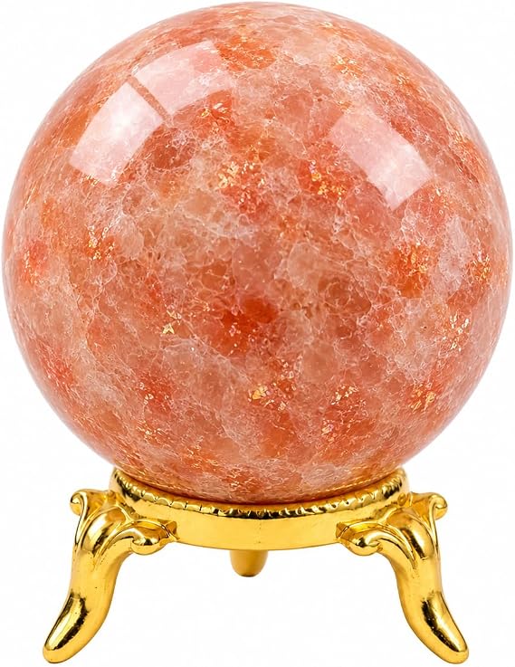 Sunstone Crystal Ball, Handcrafted Natural Gemstone Sphere with Stand