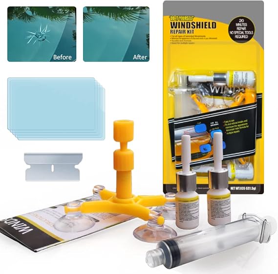 Windshield Repair Kit - Windshield Chip Repair Kit, Windshield Crack Repair Kit with 2pcs Windshield Repair Resin for Fix Auto Glass Windshield Crack Chip Scratch