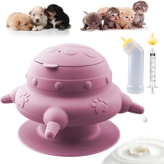 Pet Nursing Kit, Puppy Milk Feeder Bottle, Silicone Feeding Nipple for All Breed of Puppy, Kittens and Other Animals (Pink)