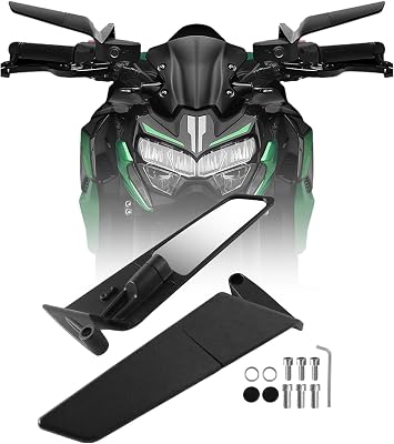 PACEWALKER Motorcycle Mirrors Universal 360 Rotatable Stealth Wind Wing Side View Mirrors for Kawasaki Z400 Z650 Z900 Z1000 Duke 125 200 250 390 690 790 1290 Yamaha MT, HONDA, SUZUKI8mm 10mm