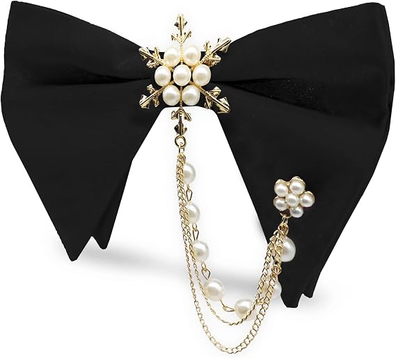Oversized Bow Ties for Men, Adjustable Bow Tie Pre-tied Bowties Pearl Decoration Bowtie for Tuxedo Wedding Party Prom