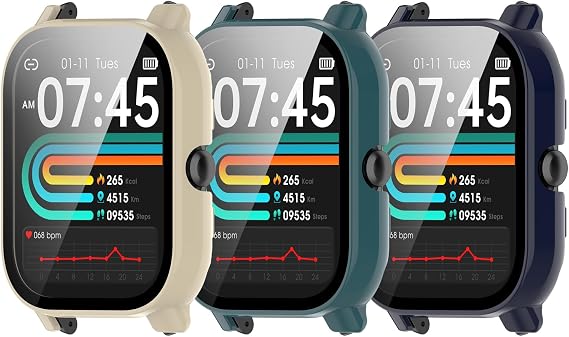 Case Compatible for Nerunsa P66D/NiUFFiT P66/Ddidbi P66D/Popglory P66/Aptkdoe P66D/Dotn P66D Screen Protector Case, Full Cover PC Case Compatible for P66D P66 P66ED Smartwatch (Apricot/Green/Blue)