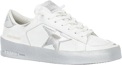 Golden Goose Womens Fashion Distressed Sneakers - Italian Leather Upper,Laminated Star Trendy Shoes, White Sneakers - 38 EU 8 US