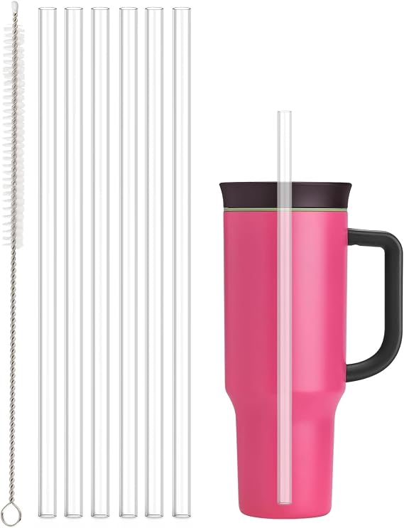 Straw Replacement for Owala 40 oz Tumbler with Handle, 6 Pack Reusable Clear Straws with Cleaning Brush, And for Stanley/Simple Modorn 40oz Tumbler Cup, Accessories for Owala/Stanley/Simple Modorn