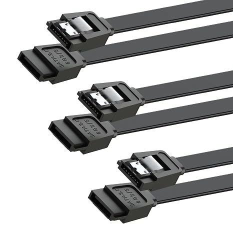 SATA Cable III for SSD HDD Data 3 PCS 6Gbps 15 Inch (Black, Unbraided)