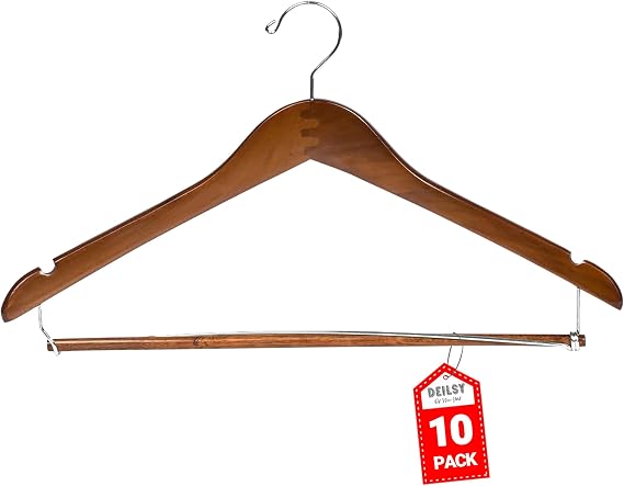 DEILSYTM Suit Hangers for Men 10 Pack Brown Wooden Coat Hangers for Closet