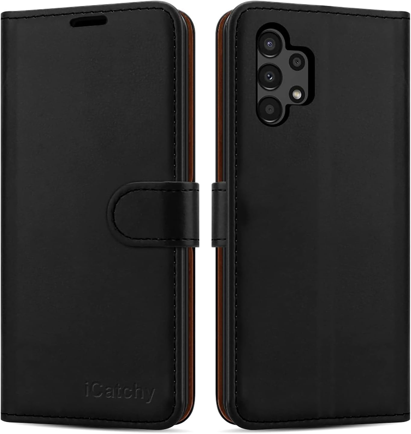 iCatchy For Samsung Galaxy A04S Case/Galaxy A13 5G Case Leather Wallet Book Flip Folio Stand View Cover Pouch for Samsung Galaxy A13 5G (Black)