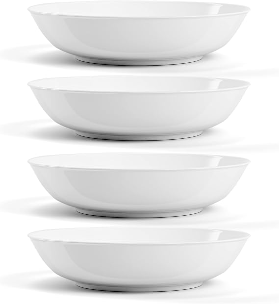 Maison Neuve Premium Porcelain White Dinner Bowls [Set of 4]- 40oz Dinnerware Kitchen Bowls For Soups, Noodles, Pasta, Salads, Desserts- Durable Dishwasher-Safe 9 Serving Bowls- Super White