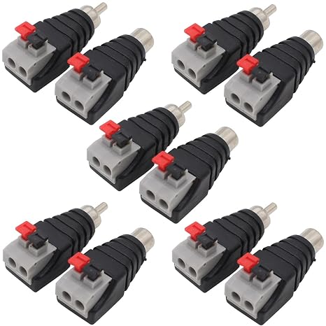exgoofit Speaker Phono Wire Cable to Audio Male Female RCA Connector Adapter Plug Jack 10 Pack (5 Male and 5 Female)