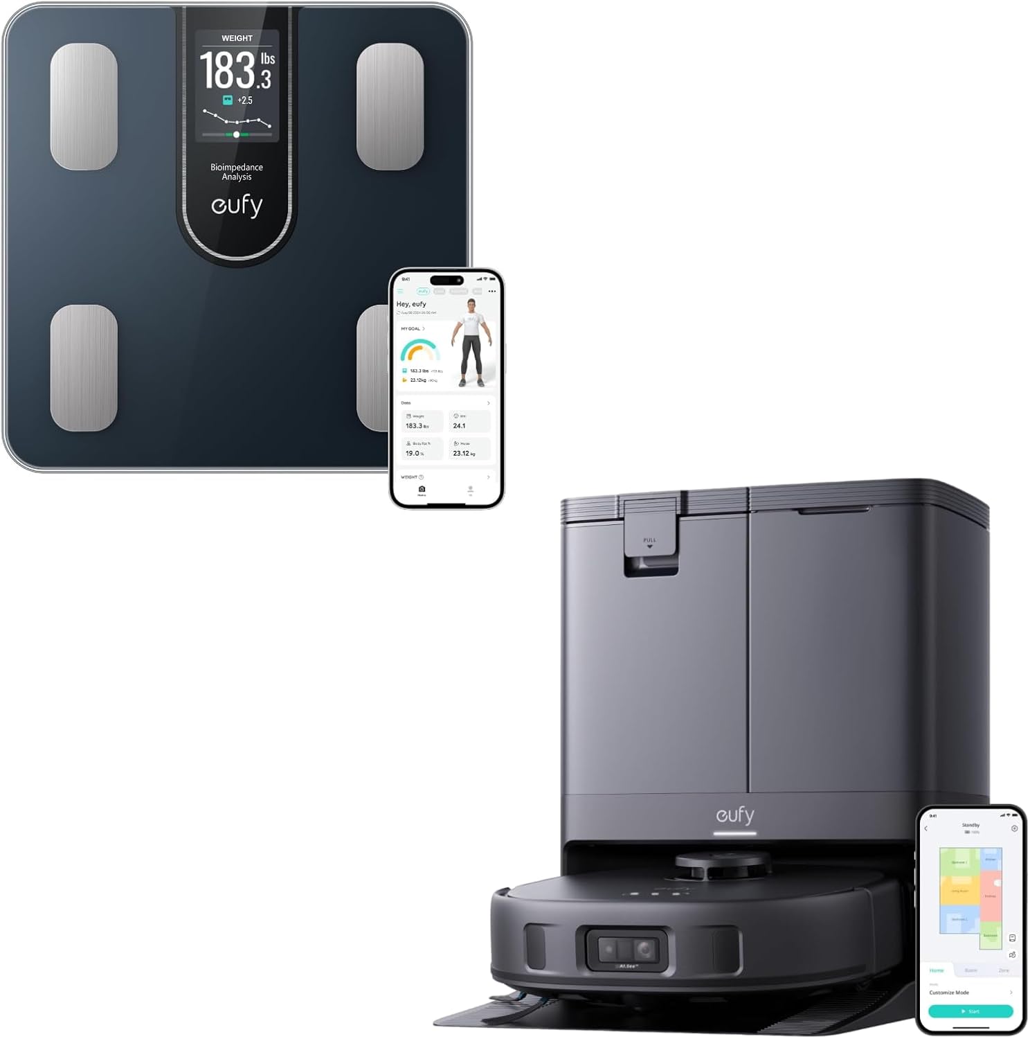 eufy Bundle of eufy X10 Pro Omni and eufy Smart Scale C20,Digital Bathroom Body Fat Scale, All- in -One Display for Offline Use