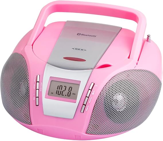 HANNLOMAX HX-322CD CD Boombox with Radio and Bluetooth (Pink)