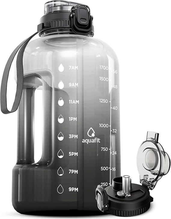 AQUAFIT 64 oz Water Bottle with Time Marker, 2in1 Lid