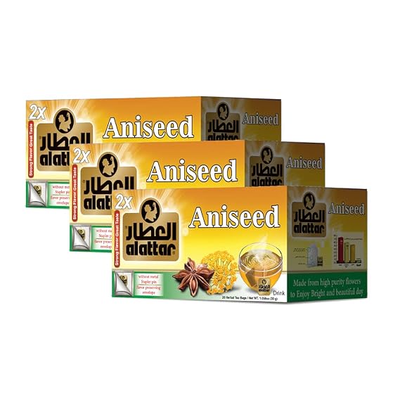 AL ATTAR Aniseed Natural Tea Beverages | Assorted Tea Bags - Multiple Flavors | Fruit Tea, Chamomile Teas, Green Tea & More | Caffeine and Non-Caffeine Tea | Hot Tea | Natural Flavored Teas | 20 Per Pack | 3 pack Bundle
