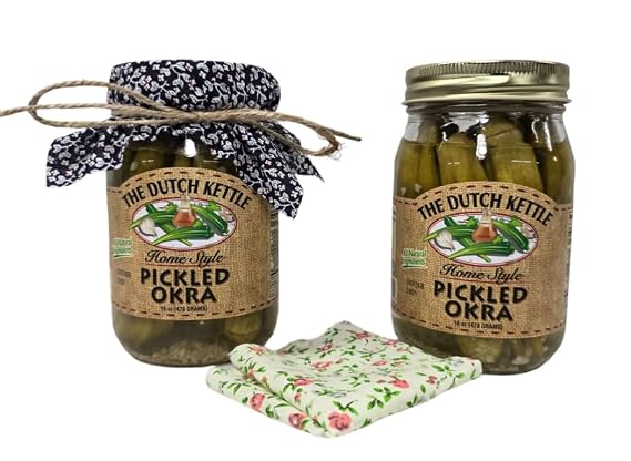 Amish Homemade Style Pickled Okra With Fabric Toppers 2/16 Oz. Jars