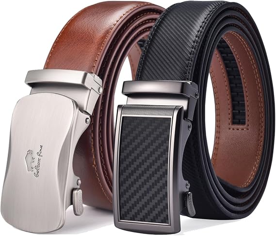 Beltox Men Leather Belt w Slide Ratchet Interchangeable Buckle